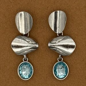 Emberly Silver Tone Dangle Earrings Simulated Blue Stone